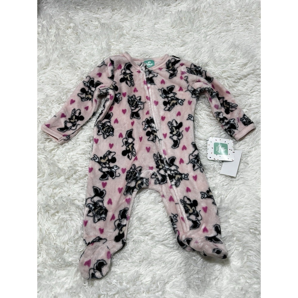 Disney Baby 3/6M Minnie Mouse Print Long Sleeve Fleece Footed Sleeper NWT
